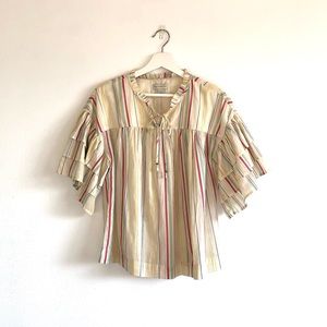 Peyton & Parker Cream / Colorful Metallic Stripe Ruffle Top Size Large